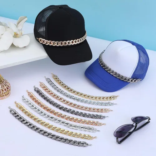 Vista 6 de 8 cadenas de sombrero de camionero chapadas en oro con diamantes de imitación, accesorio de sombrero de hip hop para hombres y mujeres, cadenas