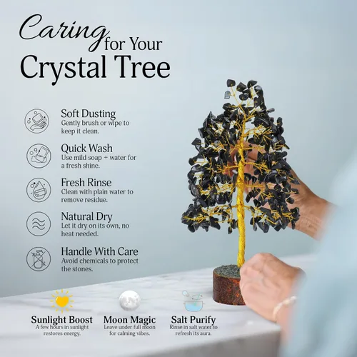 Vista 5 de FASHIONZAADI Árbol de Gemas de Turmalina Negra - Árbol Bonsái de Dinero Feng Shui para Decoración del Hogar - Regalo Espiritual de Cristal