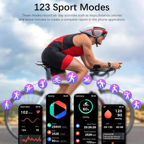 Vista 4 de Relojes inteligentes para hombres (respuesta/hacer llamadas), rastreador de fitness con 123 modos deportivos, monitor de frecuencia cardíaca, Spo2