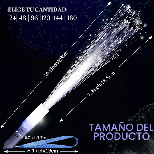 Vista 2 de Jecery 24 varitas de fibra óptica blancas a granel, luces LED de boda, varitas iluminadas con 3 modos de parpadeo para despedida de soltera
