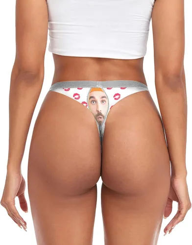 Vista 4 de SUABO Tangas personalizadas para mujer, tanga con foto personalizada con espalda en T