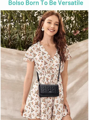 Vista 2 de nuoku - Bolso bandolera pequeño para mujer con ranuras para tarjetas RFID, 2 correas Negro Design