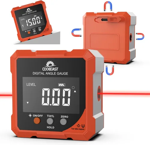 Vista 10 de Buscador de ángulo digital con láser verde, nivel láser digital magnético de 4 lados, mini herramienta de medición de ángulo recargable