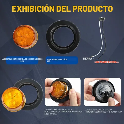 Vista 3 de 10 Piezas Luces LED Marcadoras de Separación Redondas para Remolque de 2", 4 LED Empotradas con Ojales de Goma y Cables con Conectores de 2 Clavijas