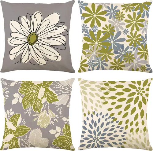 Vista 12 de Baidast Juego de 4 fundas de almohada decorativas marrones de 18 x 18 pulgadas, color marrón y gris, fundas de almohada modernas de lino