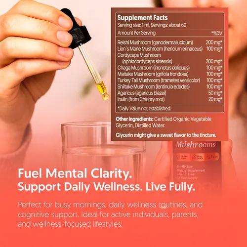 Vista 5 de Super Mushroom Complex 8 en 1 Extracto líquido – Gotas de 2 onzas líquidas con melena de león Reishi Cordyceps Chaga Maitake cola de pavo Shiitake