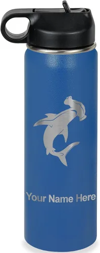 Vista 29 de LaserGram Botella de agua personalizada, tiburón martillo, acero inoxidable de doble pared aislada al vacío con popote superior, regalo grabado
