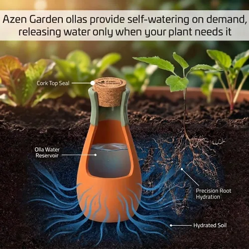 Vista 3 de Ollas - Globos de riego para plantas – Inserto de maceta de riego automático de terracota – Bombillas de riego para plantas al aire libre e