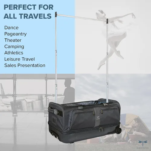Vista 15 de Travolution Dance Bag with Garment Rack, 28 Inch Rolling Duffel With Wheels, Ideal for Competitions & Travel, Easy-assembly Lightweight Aluminum