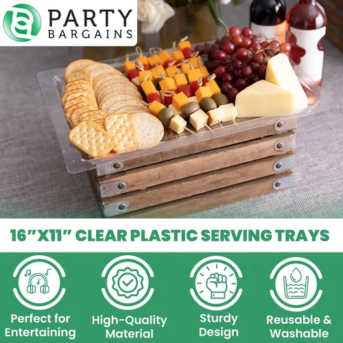 Vista 7 de PARTY BARGAINS Bandejas de plástico para servir de 16 x 11 pulgadas, paquete de 4 bandejas desechables de plástico transparente, excelentes