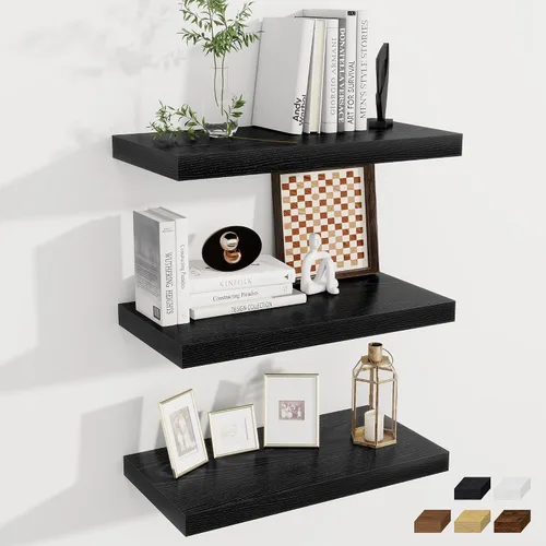 Vista 74 de Fun Memories Pequeños estantes flotantes para pared, estantes cuadrados de pared de 8 pulgadas con soportes invisibles, estantes negros para baño