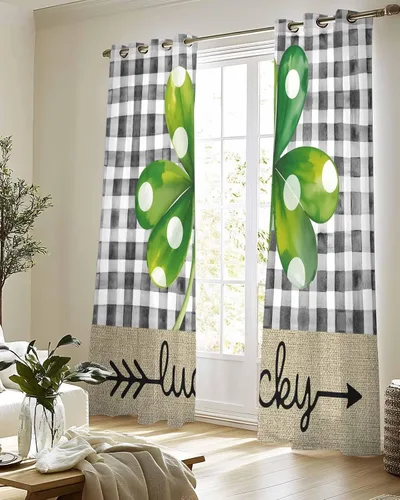 Vista 8 de Cortinas traslúcidas para el Día de San Patricio de 84 pulgadas de largo, juego de 2 paneles de cortinas para cocina, dormitorio, sala de estar