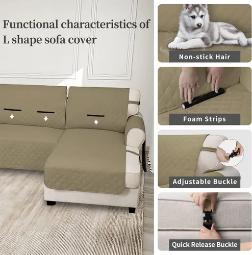 Vista 3 de Easy-Going - Fundas impermeables para sofá seccional con chaise, 2 piezas, antideslizantes, forma de "L", para perros, protector de muebles a prueba
