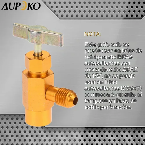 Vista 7 de R134A - Grifo de lata autosellante, rosca hembra de 1/2" RH x conector