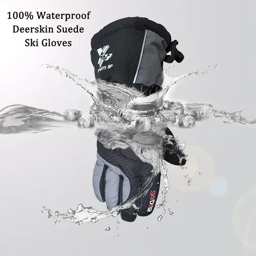Vista 4 de SKYDEER 100% Waterproof and -40F Cold Proof Genuine Deerskin Suede Leather Ski Gloves for Extreme Cold Condition (SD8650T)