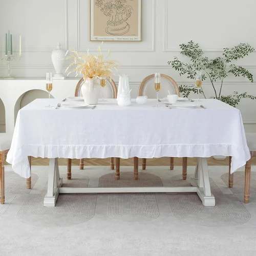 Vista 29 de Linen World - Mantel de lino de otoño de 90 x 60 pulgadas, mantel rectangular lavable de lino francés para comedor, al aire libre, bodas