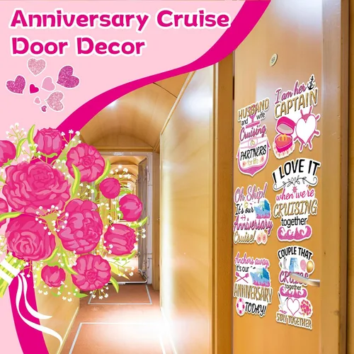 Vista 4 de 8 imanes de aniversario grandes para puerta de crucero, color rosa, para puerta de crucero magnético, decoración de fiesta de aniversario