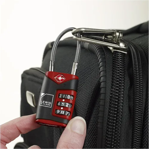 Vista 6 de Lewis N. Clark Candado de equipaje aprobado por la TSA + cable de acero para maleta, mochila, bolsa para laptop + bolso, perfecto para aeropuerto