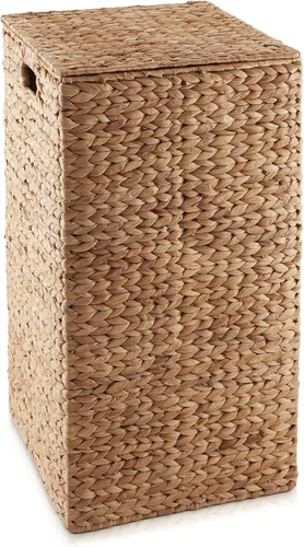 Vista 4 de Casafield Canasta para la Ropa Sucia con Tapa y Bolsa Extraíble - Canela, Canasta Cuadrada Tejida de Jacinto de Agua para Organizar Ropa y Toallas