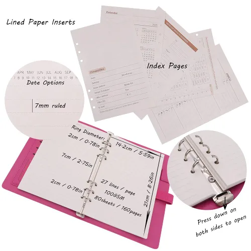 Vista 10 de HXRTANGS A5 Refillable Notebook, Ring Binder Journal Personal Organizer with Lined Paper + Planner Stickers + Subject Dividers + Index Tabs +