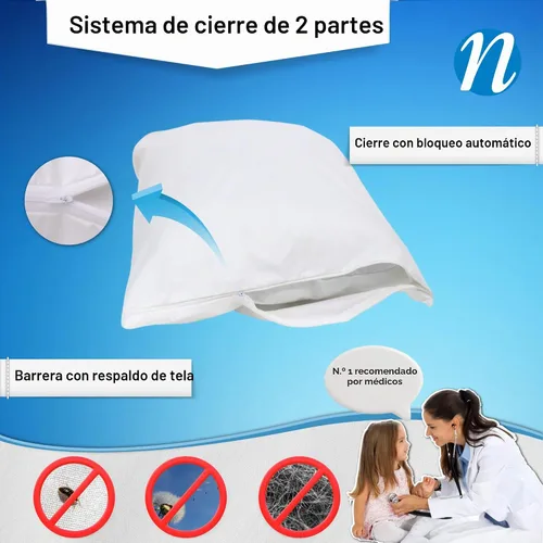 Vista 2 de National Allergy Premium Protector de almohada con cierre de 100% algodón - Tamaño estándar - Blanco - 300 hilos - Funda de almohada hipoalergénica