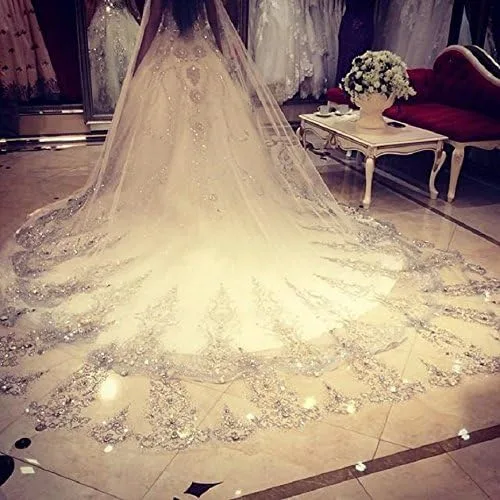 Vista 3 de ElieHouse Women 2 Tier Cathedral Sequin Lace Wedding Bridal Veil With Metal Comb
