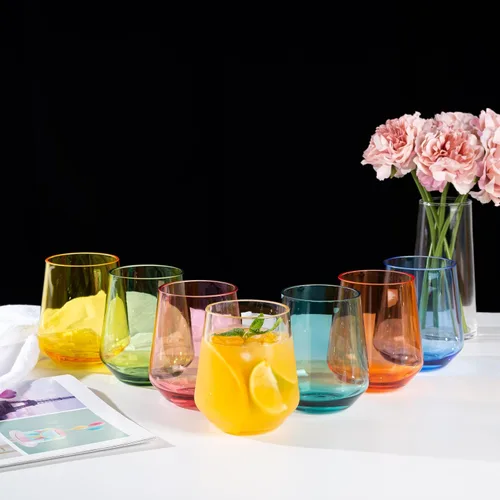 Vista 6 de KX-WARE Vasos de vino acrílicos irrompibles de 16 onzas sin tallo, vasos de plástico multiusos, juego de 6 vasos transparentes aptos