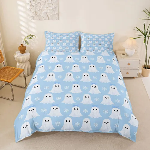 Vista 8 de Funda de edredón con diseño de murciélago, juego de ropa de cama de murciélago negro y naranja, funda de edredón temática de Halloween