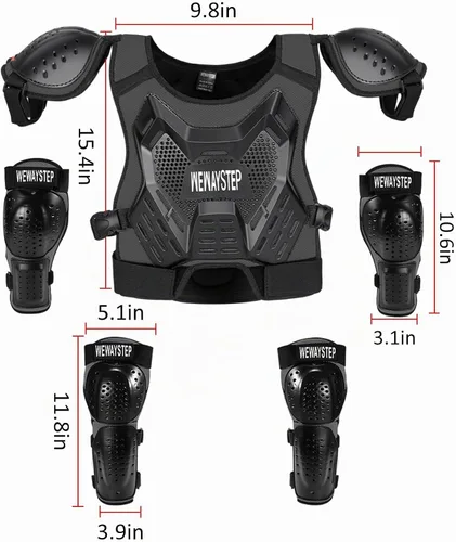 Vista 3 de Protector de Pecho para Bicicleta de Tierra para Niños - Chaleco de Armadura de Motocicleta Motocross con Rodilleras y Coderas - Traje de Protección