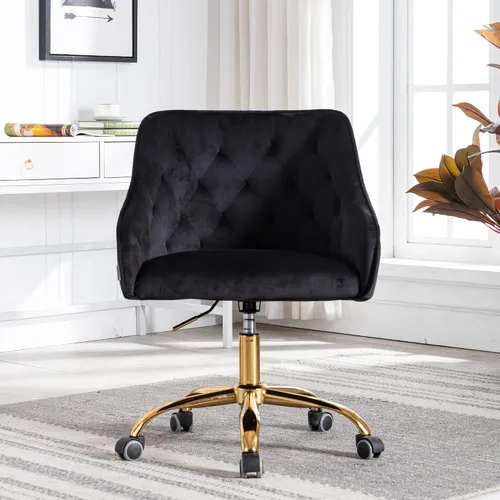 Vista 6 de HomSof Silla de escritorio de oficina en casa Silla moderna de terciopelo para computadora, altura ajustable, con respaldo medio