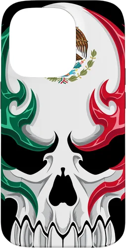 Vista 17 de Funda para iPhone 17 con diseño de bandera de México, diseño tribal de calavera mexicana
