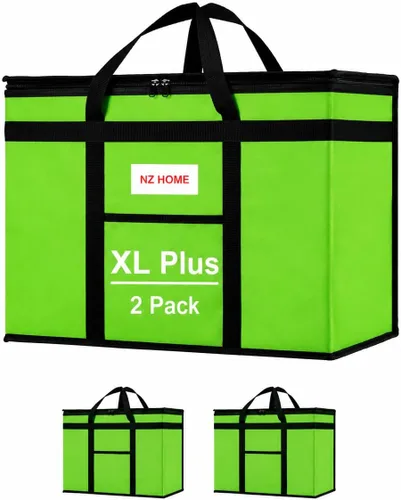 Vista 33 de Bolsa térmica XXL aislada y calentador de alimentos para entrega y compras de comestibles con parte superior con cremallera, color negro