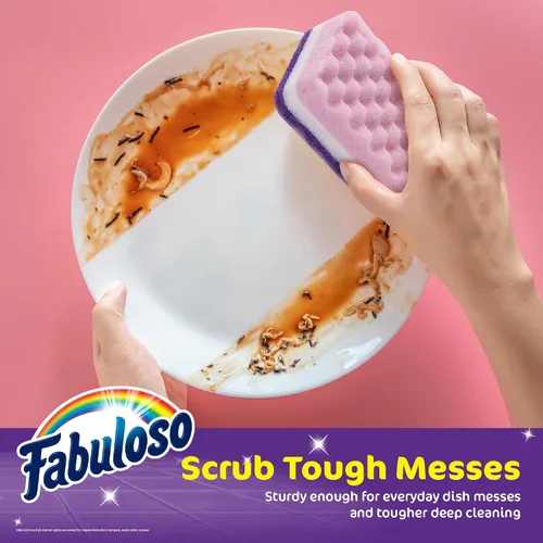 Vista 3 de Esponjas Fabuloso, Púrpura - Limpiador sin arañazos para platos y superficies - Esponja para lavar platos para una experiencia de limpieza audaz