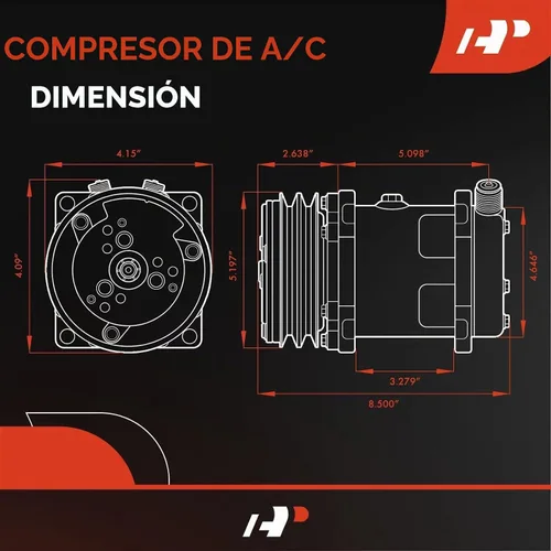 Vista 2 de A-Premium Apto para Sanden 508 2PK Style, compresor universal de A/C con embrague, correa en V de 2 ranuras, cromada Compatible con Sanden 508
