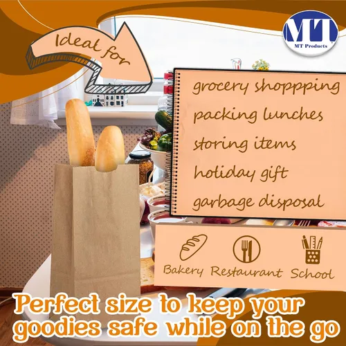 Vista 5 de MT Products Bolsas de papel kraft de 8 libras. Bolsas de almuerzo de papel desechables perfectas para ir de compras - Paquete de 100