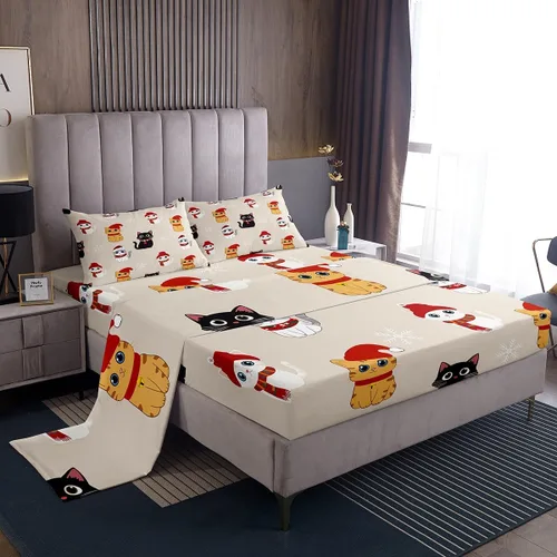 Vista 22 de Erosebridal Lindas sábanas de gato Kawaii fresa tamaño individual para niñas, diseño de arcoíris de dibujos animados, juegos de sábanas y fundas