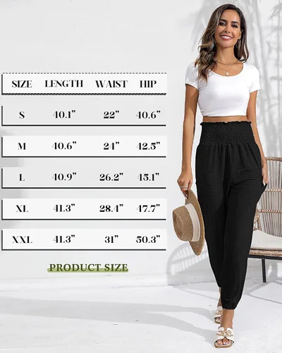Vista 7 de Locoowai 2 piezas de pantalones de harén para mujer, pantalones de yoga con cintura fruncida, pantalones hippie, ropa bohemia con bolsillos