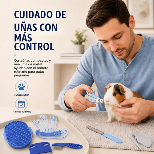 Vista 4 de Kit de aseo de conejo, cepillo de conejo de 7 piezas y cuidado de Azul