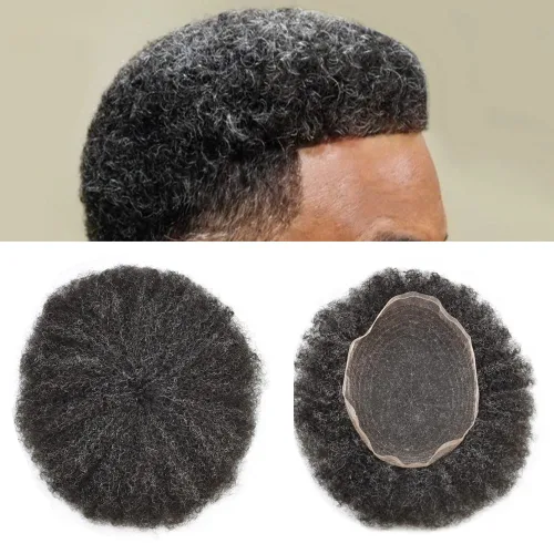 Vista 19 de Afro Toupee Hair Piece para hombres negros Encaje suizo completo Afro Hombres Toupee cabello humano rizado hombres onda unidades de cabello