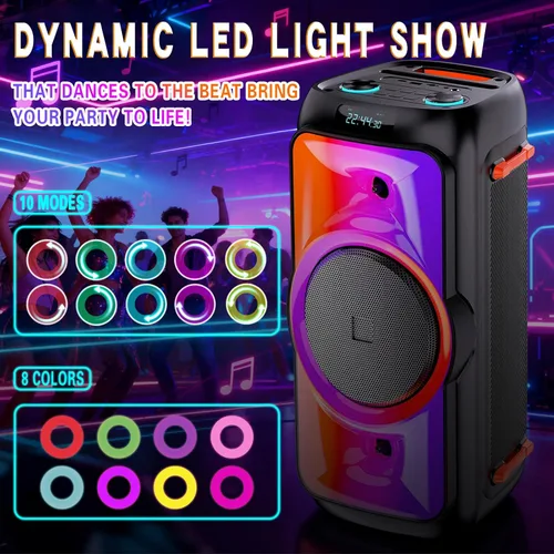 Vista 3 de Altavoz Bluetooth para fiestas de 160 W, sonido estero grande para exteriores, graves profundos, TWS, fuerte con luces, altavoces grandes