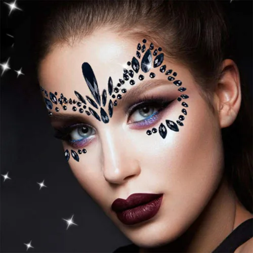 Vista 6 de Gemas faciales, calcomanías de tatuaje de joyas faciales para festivales, gemas faciales adhesivas, piedras preciosas corporales, tatuajes faciales