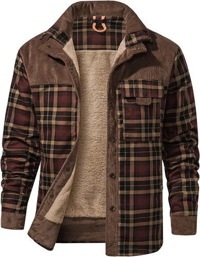 Vista 14 de Haellun - Chaqueta tipo camisa de manga larga con forro de sherpa para hombre Verde militar