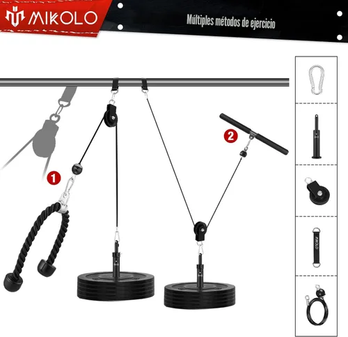 Vista 5 de Mikolo - Sistema fitness para musculación del tren superior, máquina de cable doble (1,8 m y 2,30 m) con pasador de carga mejorado para extensión