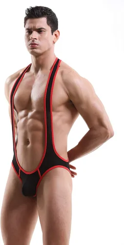 Vista 3 de Leotardo de malla para hombre MWrestling Singlet Body Negro