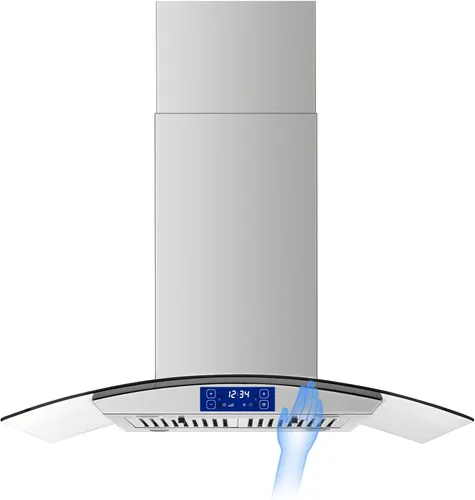 Vista 10 de JOEAONZ Campana extractora Isla de 30 pulgadas, color negro, 700 CFM, campana de ventilación para montaje en techo con panel táctil y gestos