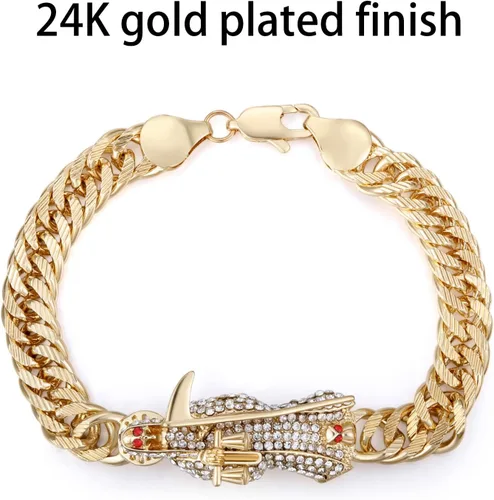 Vista 4 de Pulsera Santa Muerte Diamante Chapado en Oro 24K Santa Muerte Colgante Joyería con hoz Regalo de vacaciones (Oro), Acero inoxidable, brazanita