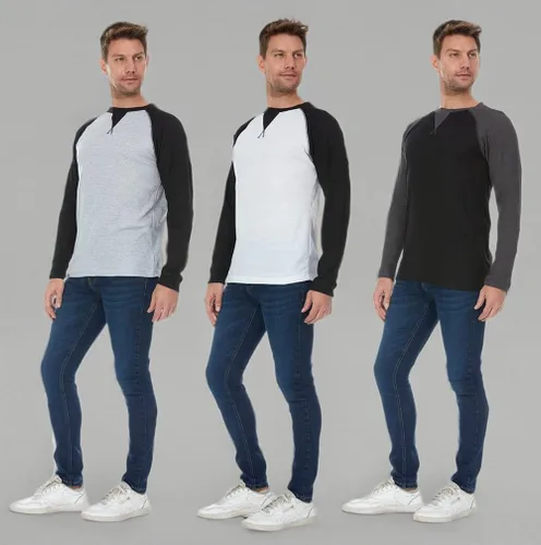 Vista 24 de DARESAY Paquete de 3: camiseta térmica de manga larga para hombre, camisetas de manga larga Henley & Crew para hombre, camisetas de manga larga