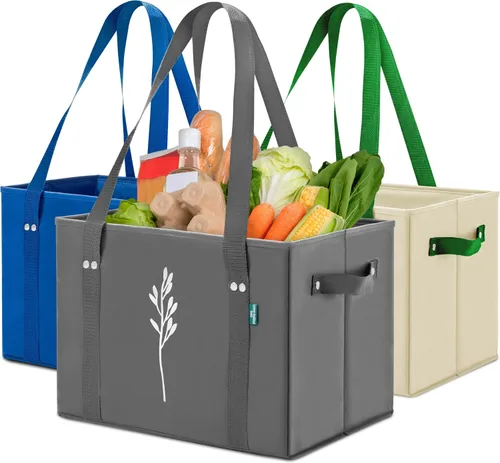 Vista 10 de Green Bulldog - Bolsas reutilizables para comestibles, resistentes y reutilizables, con asas largas, plegables y plegables, con capacidad para hasta
