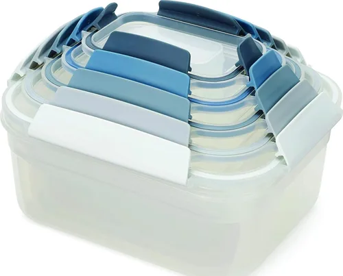 Vista 9 de Joseph Joseph Nest Lock - Juego de 8 recipientes redondos de plástico sin BPA con tapas herméticas a prueba de fugas, multicolor Azul