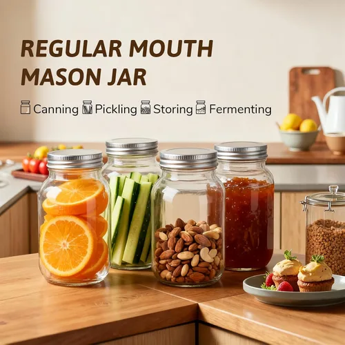 Vista 5 de Tarros Mason con tapas de 32 onzas, paquete de 2 tarros de vidrio de boca regular para almacenamiento de alimentos, jugo, mermelada, dulces